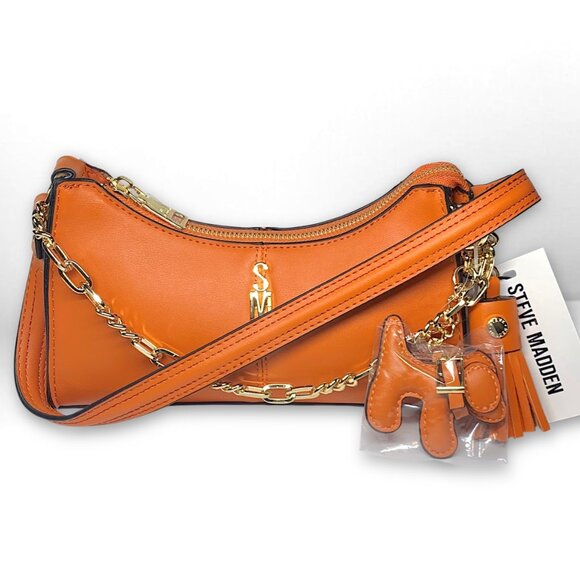 Steve Madden Handbags - Steve Madden—Vegan Leather Shoulder Bag & 2 Bag Charms—Burnt Orange *NWT*